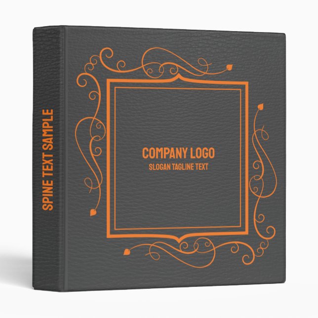 Dark Grey Leather Look Orange Frame Avery Binder (Front/Spine)