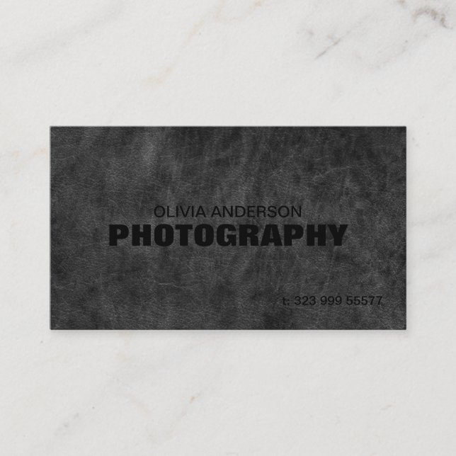 Dark Grey Leather Photography Business Card (Front)