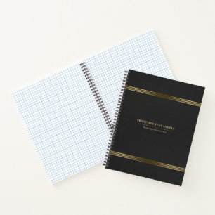 Dark-Grey Leather Texture Gold Tones Stripes Notebook