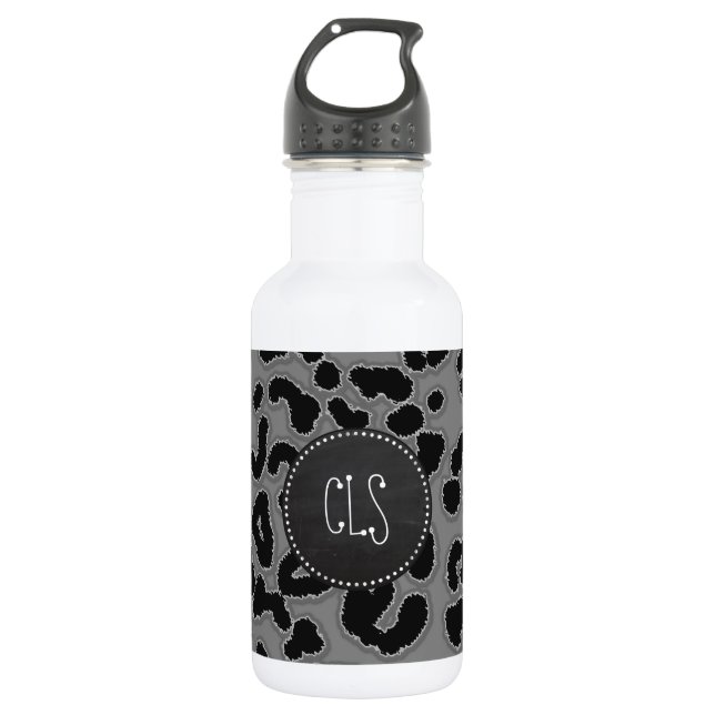 Dark Grey Leopard Animal Print; Chalkboard look 532 Ml Water Bottle (Front)
