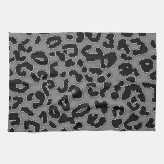 Dark Grey Leopard Animal Print Kitchen Towel (Horizontal)