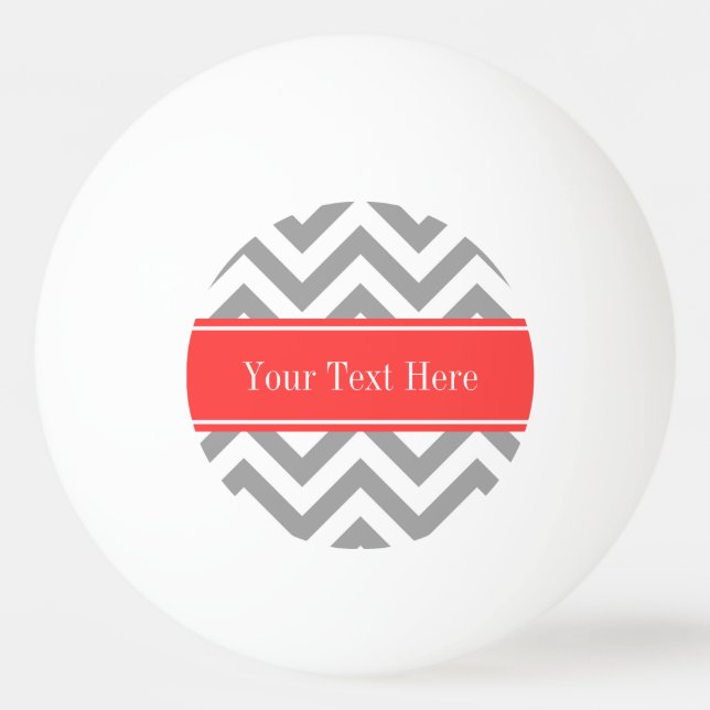 Dark Grey Lg Chevron Coral Red Name Monogram Ping Pong Ball (Front)