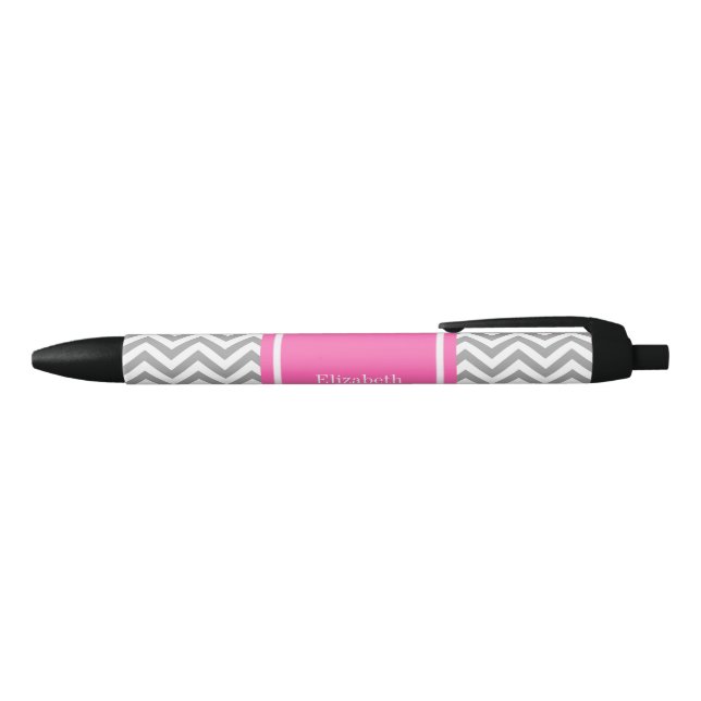 Dark Grey Lg Chevron Hot Pink #2 Name Monogram Black Ink Pen (Top)