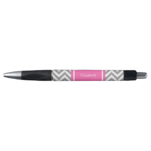 Dark Grey Lg Chevron Hot Pink #2 Name Monogram Pen