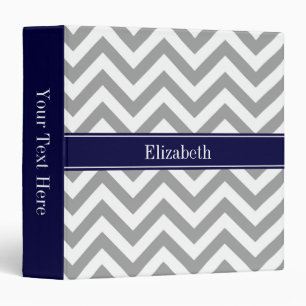Dark Grey Lg Chevron Navy Blue Name Monogram Binder