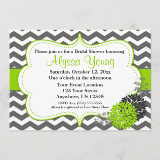 Dark Grey Lime Green Chevron Invitation