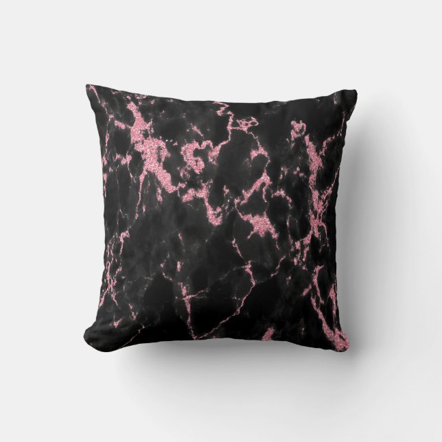 Dark Grey Marble Stone And Pink Glitter Throw Pillow (Front)