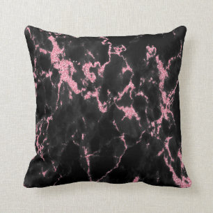 Dark Grey Marble Stone And Pink Glitter Throw Pillow