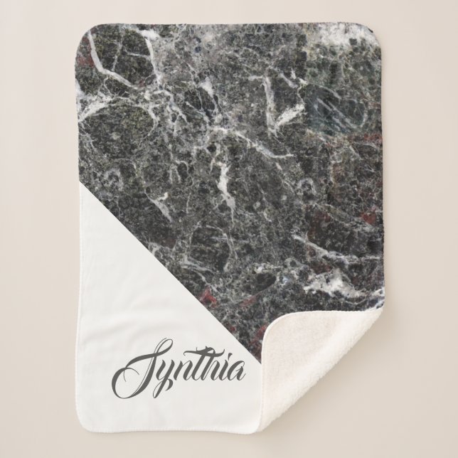 Dark Grey Marble Stone Sherpa Blanket (Front)