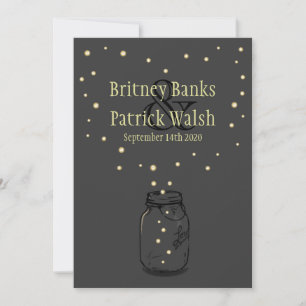 Dark Grey Mason Jar Firefly Wedding Invitations