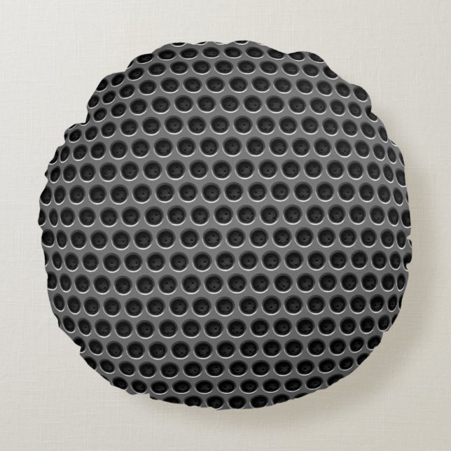 Dark Grey Metal Mesh Pattern Round Pillow (Front)