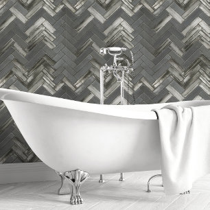 Dark Grey Metallic Chevron and Herringbone Wallpaper