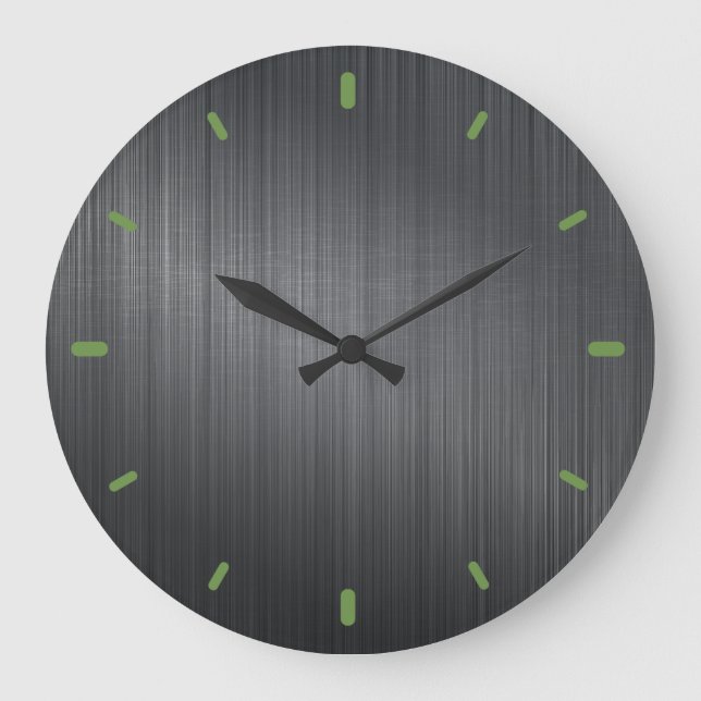 Dark Grey Metallic Design Brushed Aluminum Look Large Clock (Front)
