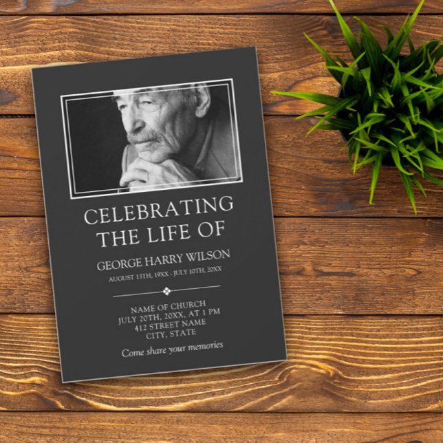 Dark Grey Minimalist - Photo - Celebration of Life Invitation (Creator Uploaded)