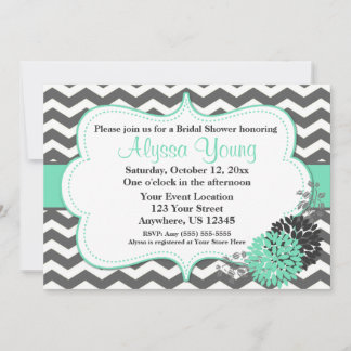 Dark Grey Mint Chevron Invitation