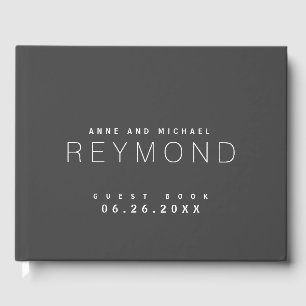 Dark Grey Modern Minimalist Wedding  Guest Book