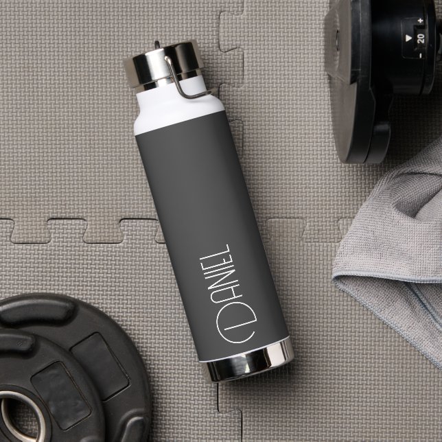 Dark Grey Modern Typography Personalized Water Bottle (Gym)