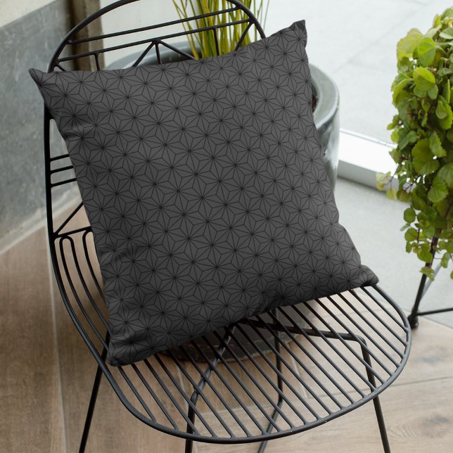 Dark Grey Monochome Geometric Japanese Pattern Throw Pillow (Creator Uploaded)