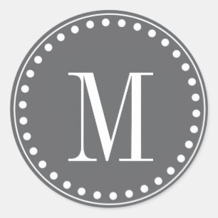 Dark Grey Monogram Circle Stickers