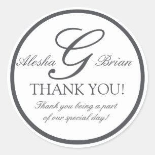 Dark Grey Monogram G Wedding Favour Stickers