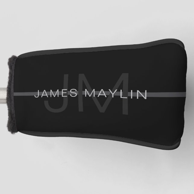 Dark Grey Monogram, Name & Geometric Stripe Golf Head Cover (Front)