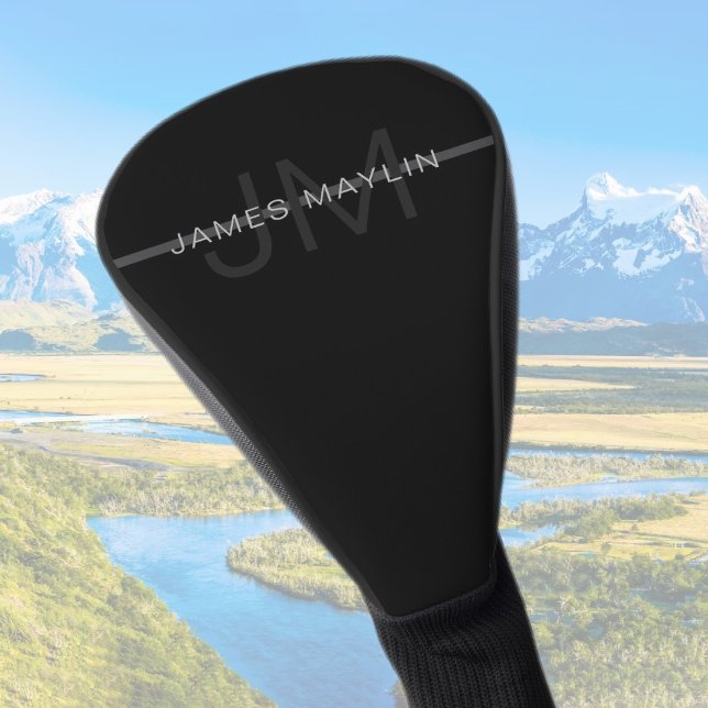 Dark Grey Monogram, Name & Geometric Stripe Golf Head Cover (Creator Uploaded)