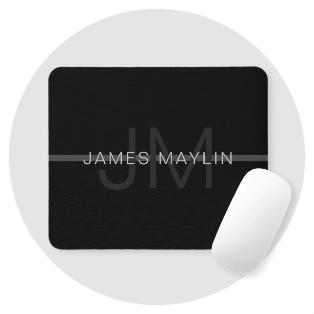 Dark Grey Monogram, Name & Geometric Stripe Mouse Pad (Creator Uploaded)