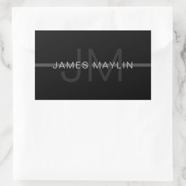 Dark Grey Monogram, Name & Geometric Stripe Sticker (Bag)