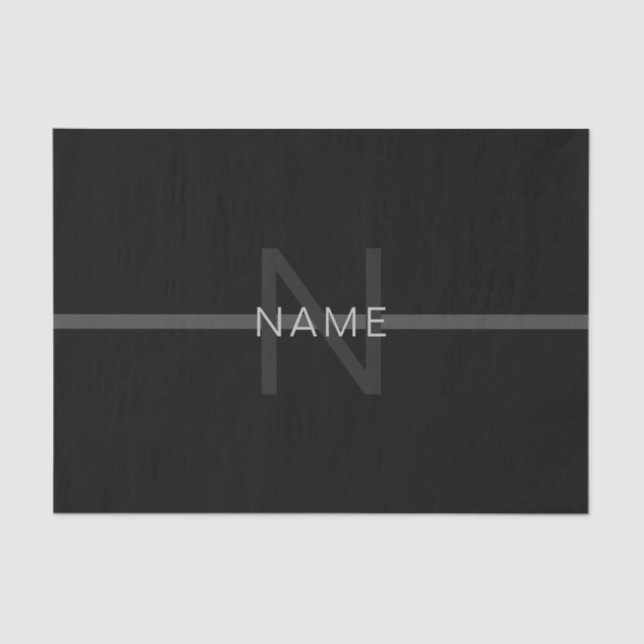 Dark Grey Monogram, Name & Geometric Stripe Tissue Paper (Front)