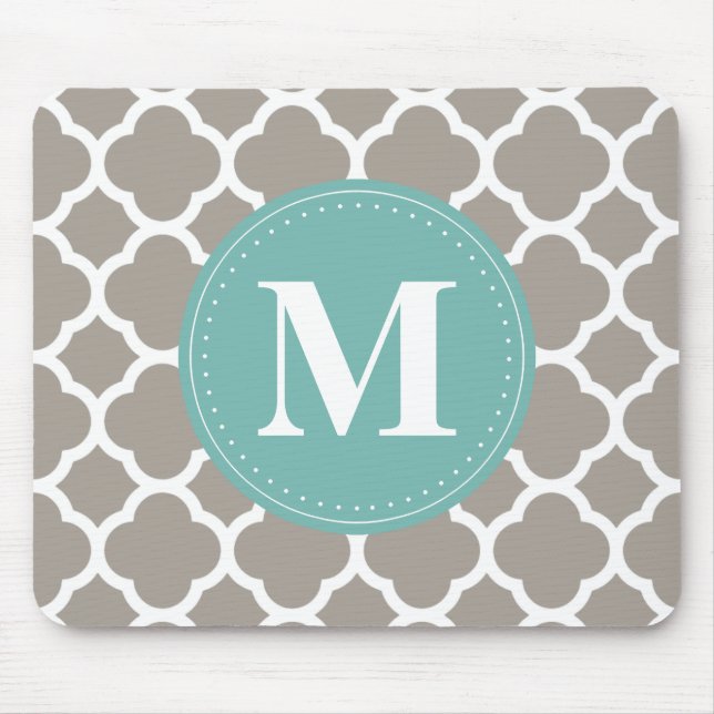 Dark Grey Monogram Pink Quatrefoil Pattern Mouse Pad (Front)