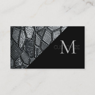 Dark Grey Mosaic Glass Monogram Business Card 3