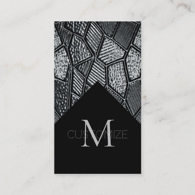 Dark Grey Mosaic Glass Monogram Business Card 8 (Front)