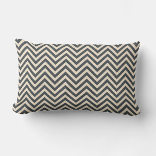 Dark Grey Off-White Chevron Geometric Pattern Lumbar Pillow