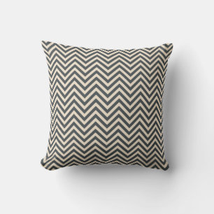 Dark Grey Off-White Chevron Geometric Pattern Throw Pillow