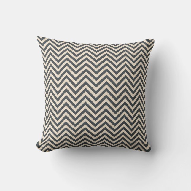 Dark Grey Off-White Chevron Geometric Pattern Throw Pillow (Front)