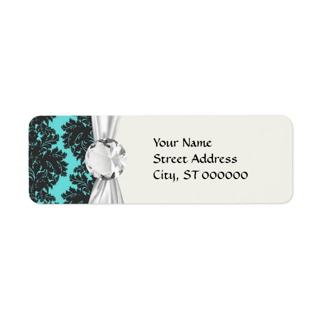 dark grey on aqua blue flourish damask pattern (Front)