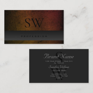 Dark Grey Orange Gradient Pattern with Monogram Business Card