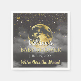 Dark Grey Over the Moon and Stars Baby Shower Napkin