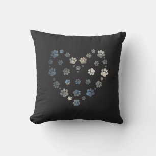 Dark Grey Paw Heart Cute Chic Throw Pillow