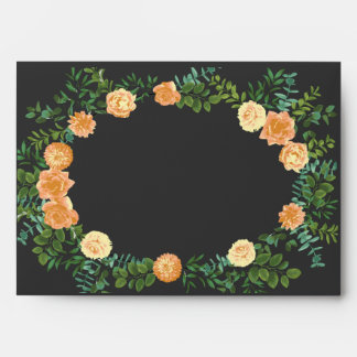 Dark Grey Peach Wedding Modern Floral Envelope