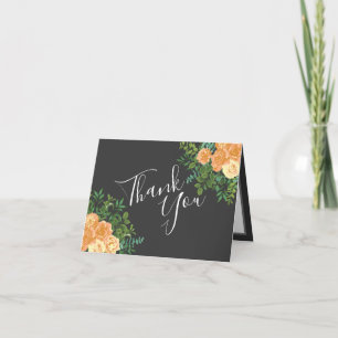 Dark Grey Peach Wedding Modern Floral Thank You Card