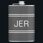 Dark Grey Personalized Monogram Initials Drink Hip Flask<br><div class="desc">Three Initial Monogrammed stainless steel flasks are timeless, classic and stylish. Our Unique design is the perfect personalized gift for that special occasion. Shop our integrated collection of coordinating colours and golf - sports accessories. Custom personal monogrammed initials are added to a dark grey background with white shadowed font and...</div>