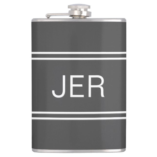 Dark Grey Personalized Monogram Initials Drink Hip Flask (Front)