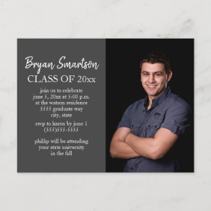 Dark Grey Personalized Photo Graduation Party Postcard