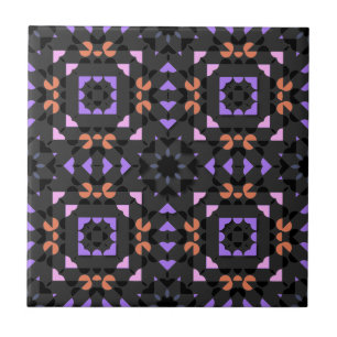 Dark Grey Pink Ethnic Folk Geometric Pattern Tile