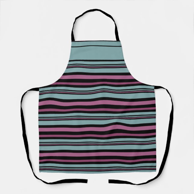 Dark grey pink striped pattern  apron (Front)