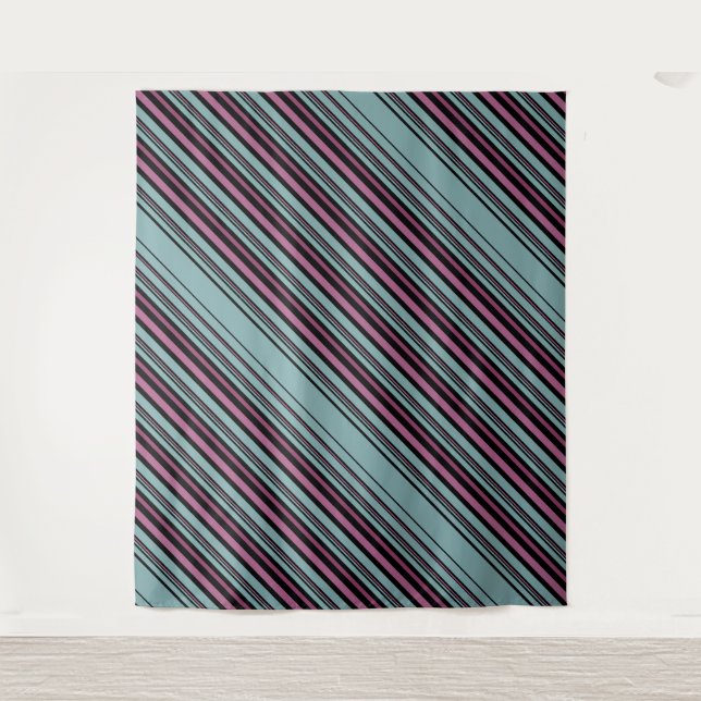 Dark grey pink striped pattern  tapestry (Front)