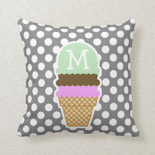 Dark Grey Polka Dots; Ice Cream Cone Throw Pillow