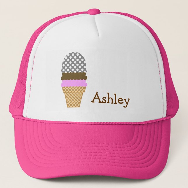 Dark Grey Polka Dots; Ice Cream Cone Trucker Hat (Front)