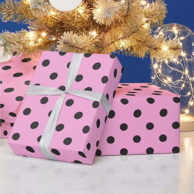 Dark grey polka dots on hot light pink wrapping paper (Holidays)